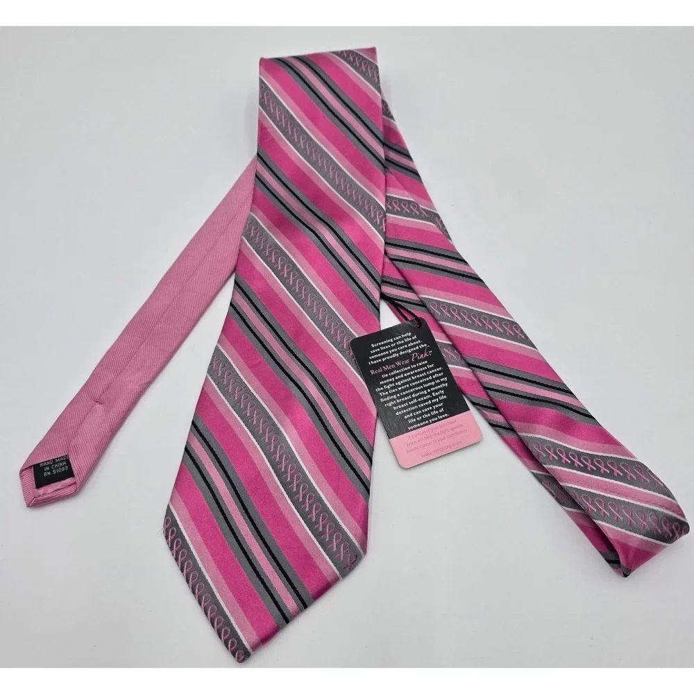 Real Men Wear Pink Diane Katzman Silk Tie Breast Cancer Awareness Striped Pink